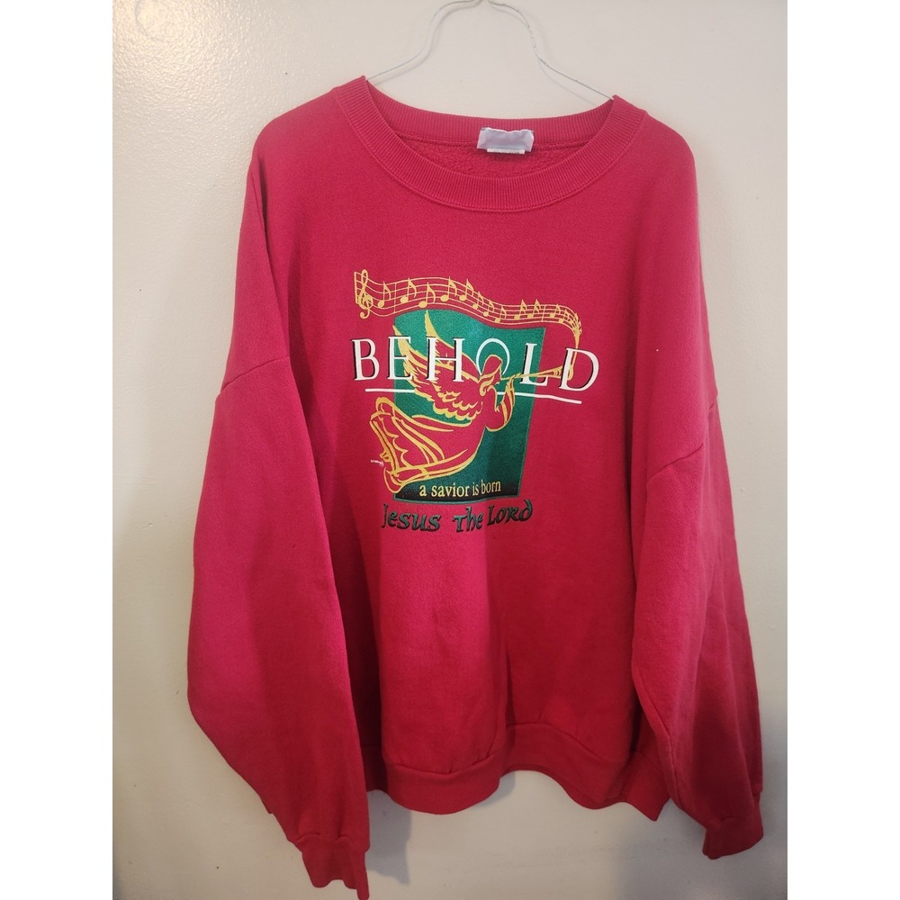 Vintage 90s Jesus The‎ Lord Christmas Church USA Made Red Crewneck Lee Size 3x